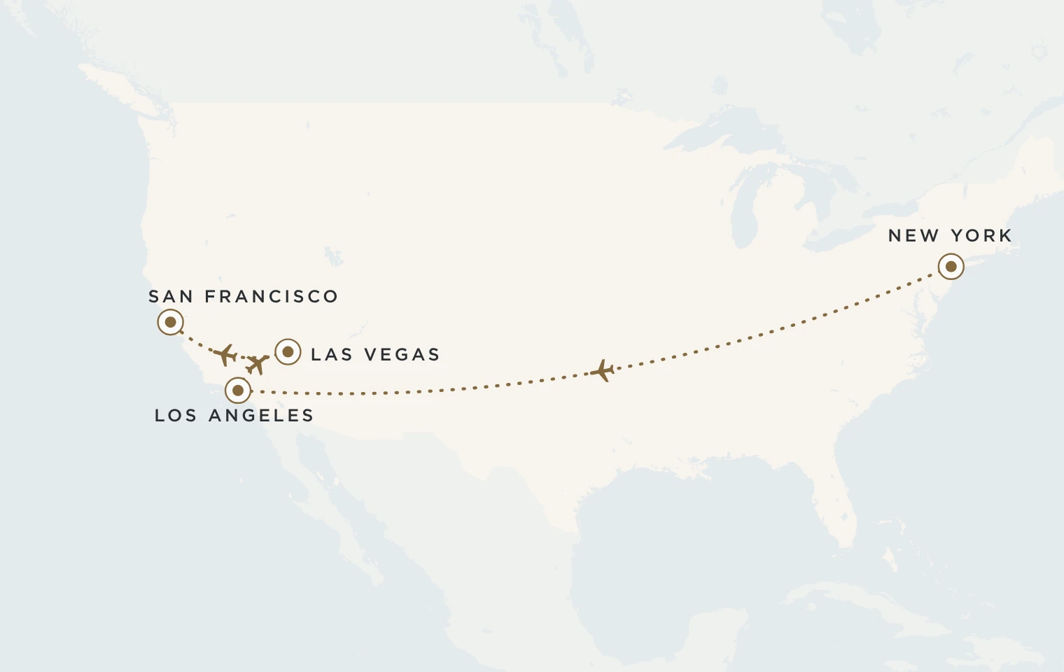 Mappa del viaggio Stati Uniti Traveller: New York, Los Angeles, Las Vegas e San Francisco