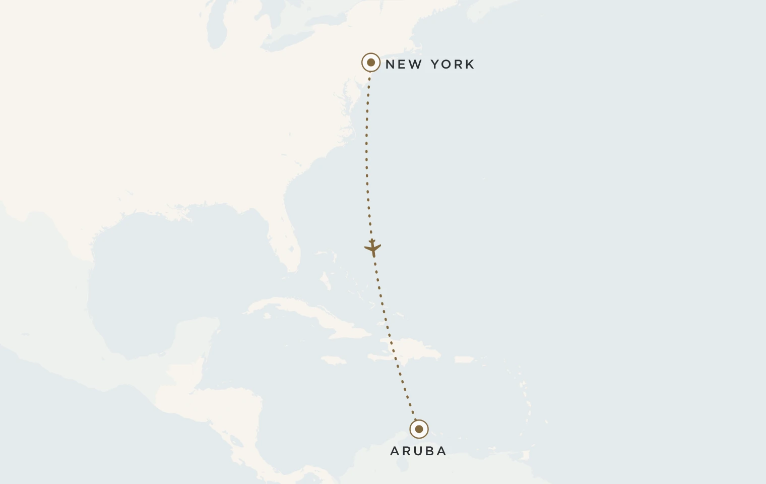 Mappa del viaggio New York e Aruba