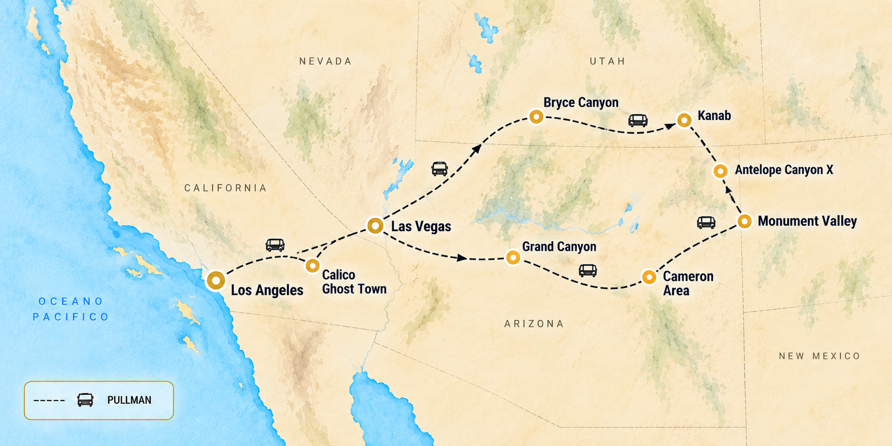 Mappa Golden West Adventure – Tour Ovest Americano Mappa Golden West Adventure – Tour Ovest Americano