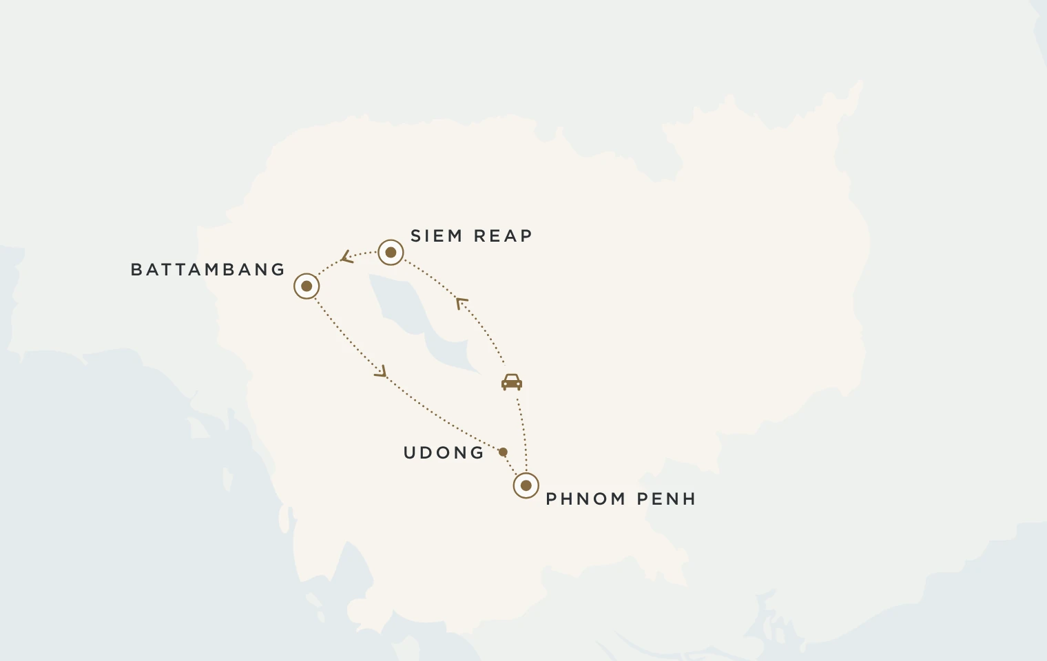 Mappa del viaggio Cambogia Incantevole: Phnom Penh, Siem Reap, Battambang e ritorno a Phnom Penh