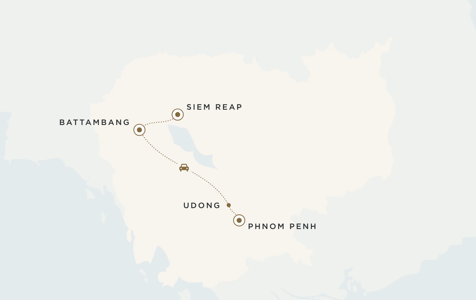 Mappa del viaggio Cambogia Khmer: Siem Reap, Battambang e Phnom Penh