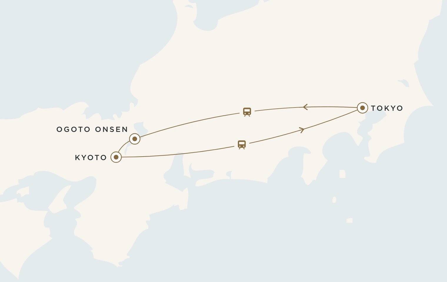 Mappa del viaggio Giappone Classico: Tokyo, Ogoto Onsen e Kyoto