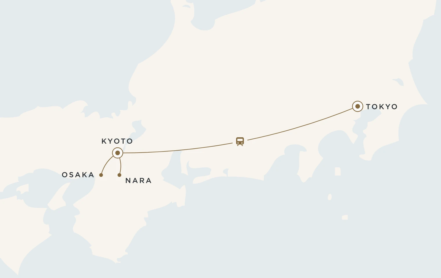 Mappa del viaggio Giappone Moderno: Tokyo, Kyoto e Nara