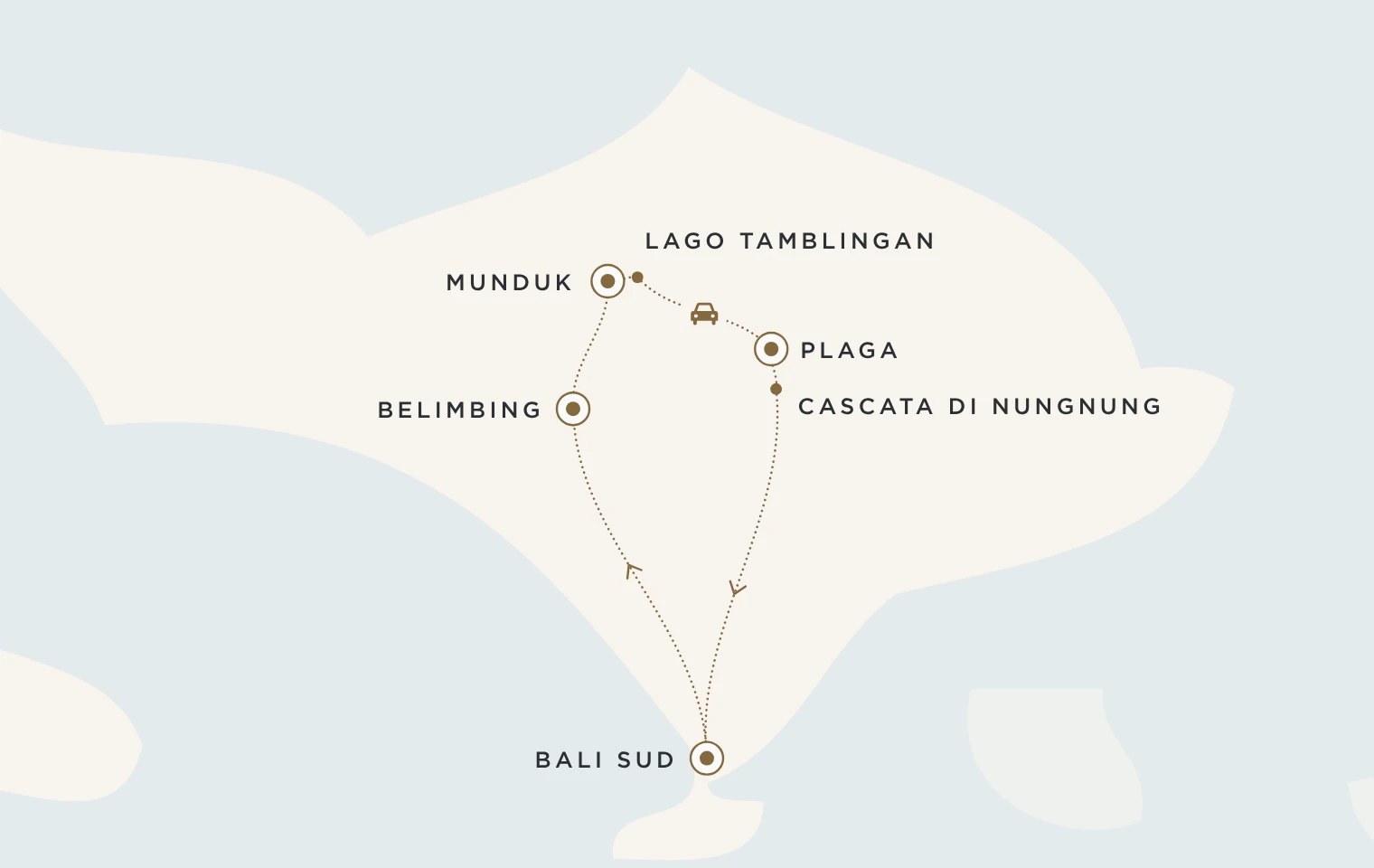 Mappa del viaggio Il cuore verde di Bali: Belimbing, Munduk, lago Tamblingan e Plaga