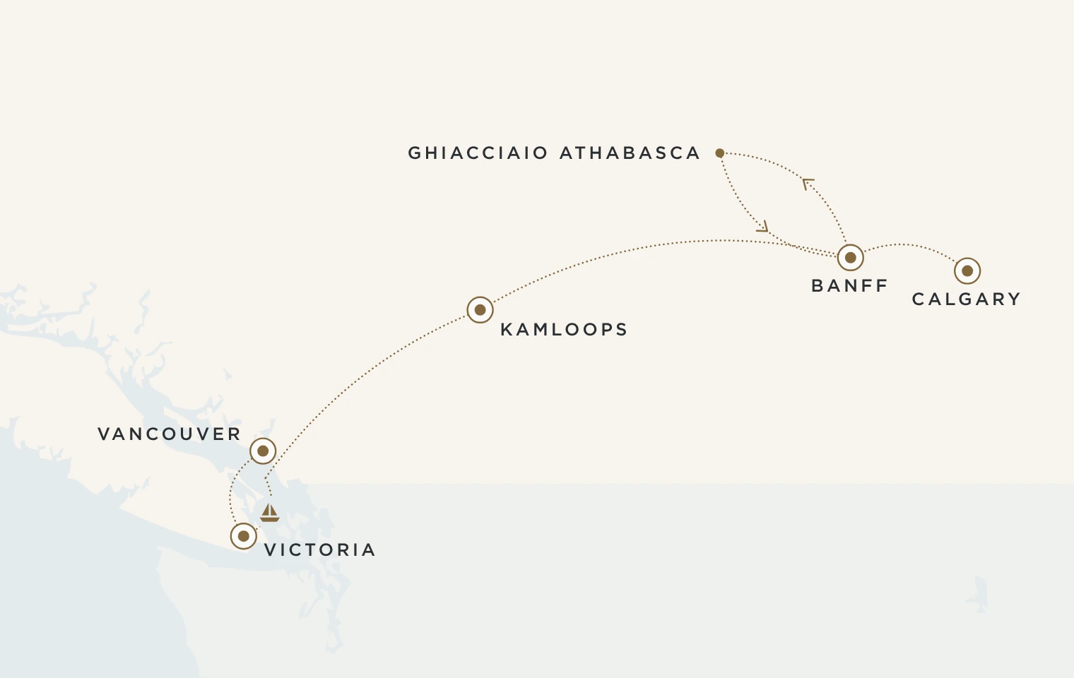 Mappa del viaggio Canada Western Panorama: Calgary, Banff, Kamloops, Victoria e Vancouver