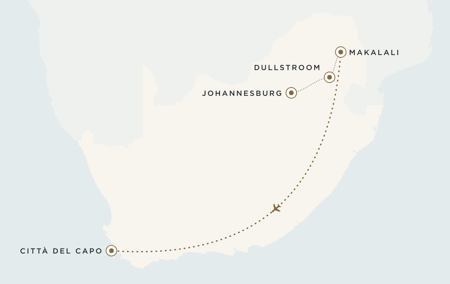Mappa del viaggio Best of South Africa: Johannesburg, Dullstroom, Makalali e Città del Capo