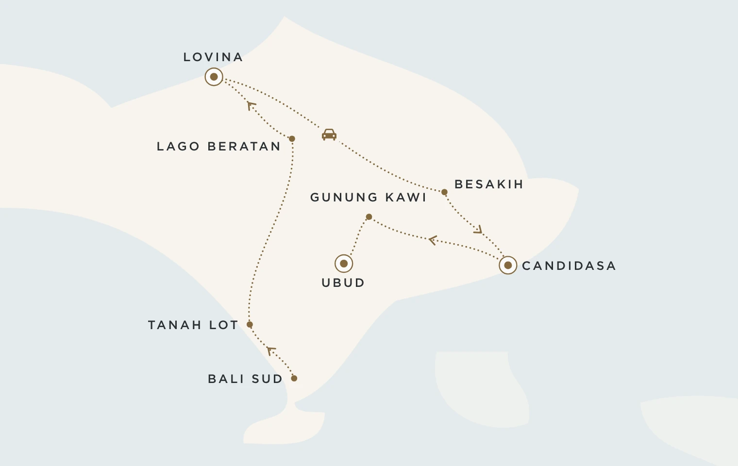 Mappa del viaggio Bali Classica: Lovina, Candidasa e Ubud
