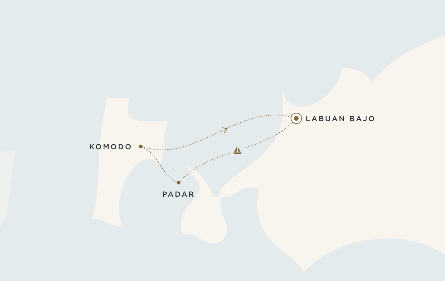 Mappa del viaggio Komodo Trails: da Labuan Bajo alle isole di Padar e Komodo