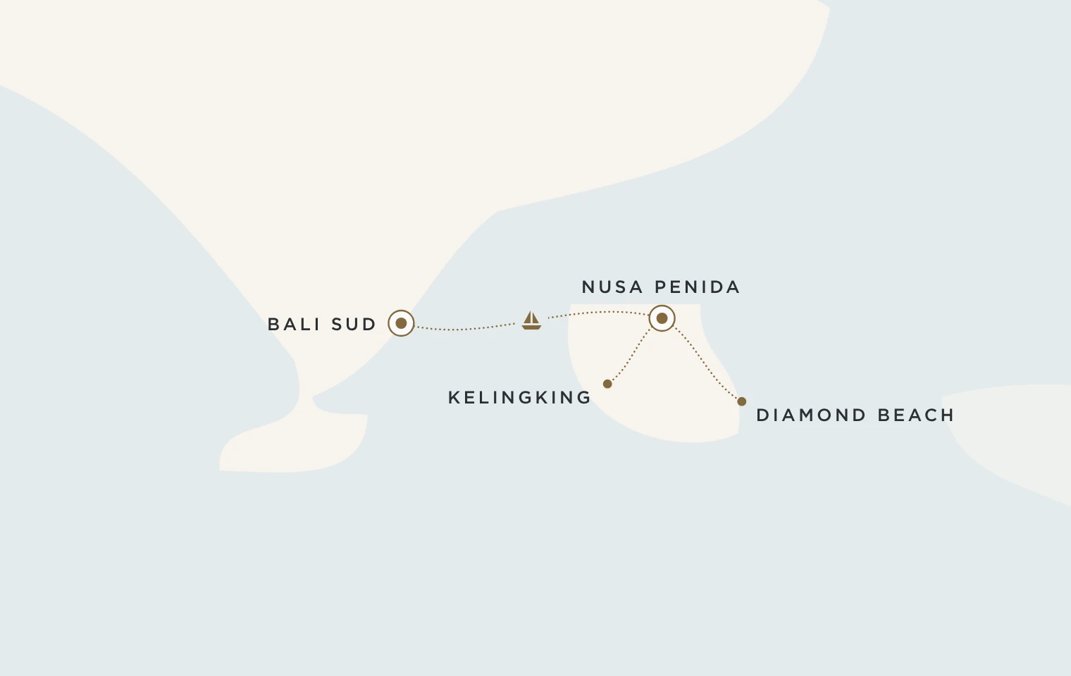 Mappa del viaggio a Nusa Penida: dal sud di Bali a Kelingking e Diamond Beach