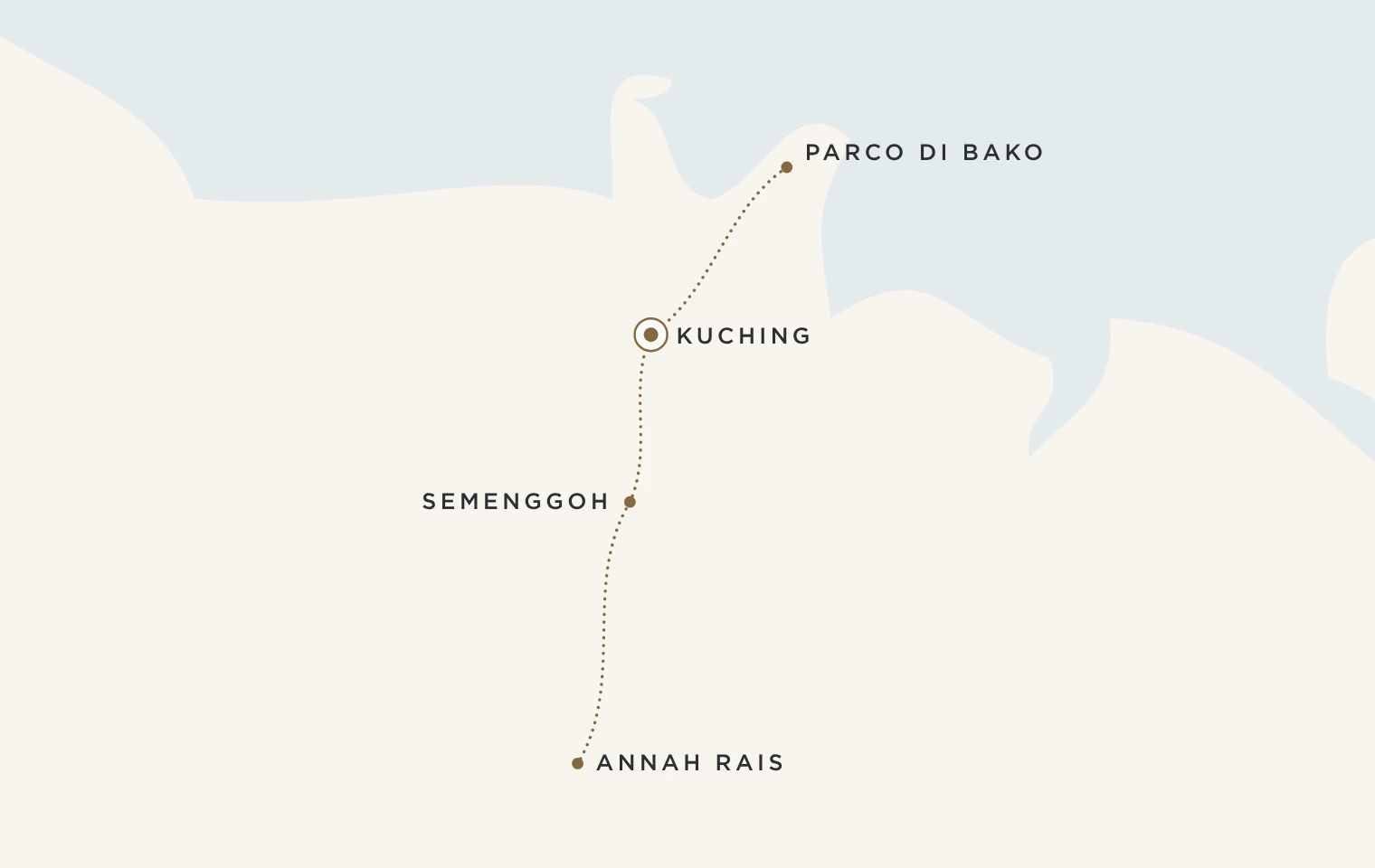 Mappa del viaggio Sarawak, cuore del Borneo: Kuching, Bako, Semenggoh e Annah Rais