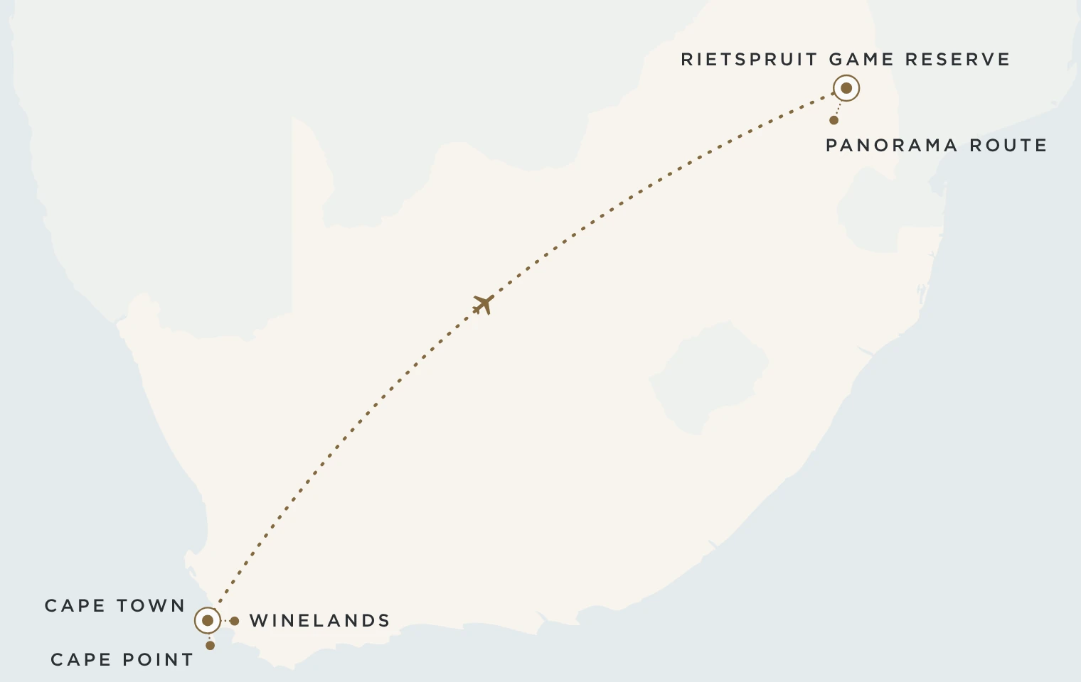 Mappa del viaggio Sudafrica Autentico: Cape Town, Rietspruit Game Reserve e Panorama Route