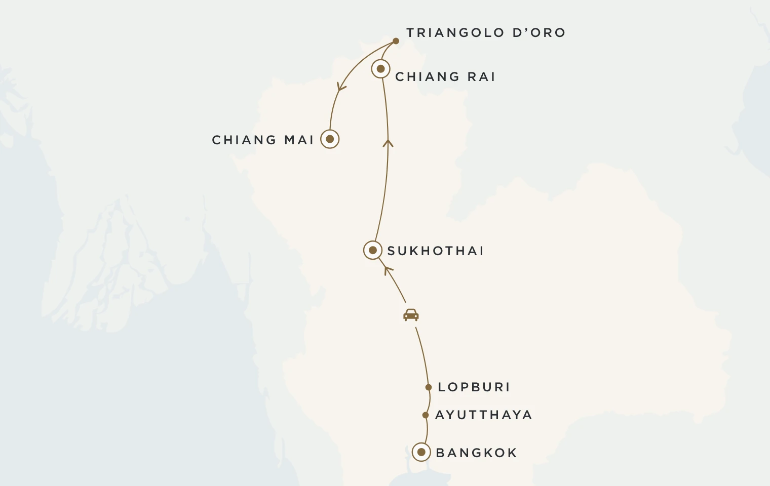 Mappa del viaggio Thailandia Traveller: Bangkok, Ayutthaya, Sukhothai, Chiang Rai, Triangolo d’Oro e Chiang Mai